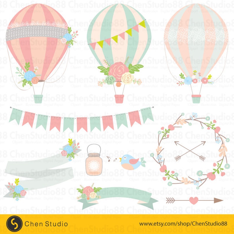 EPS Digital Clipart PNG files included Wedding hot air balloon vector Instant Download