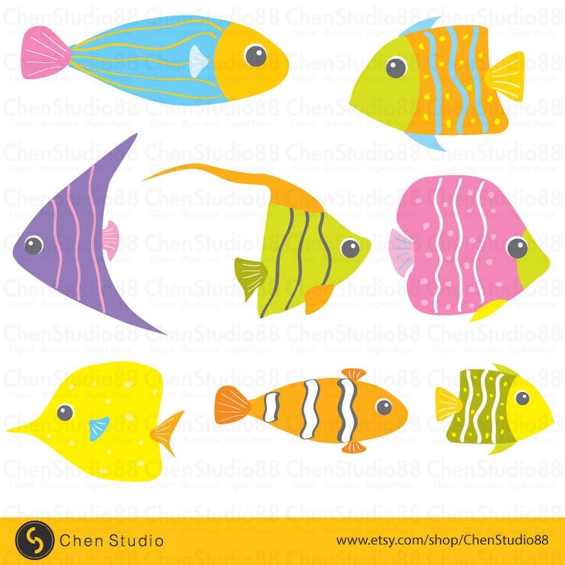 Download Tropical fish vector Digital Clipart Instant Download | Etsy