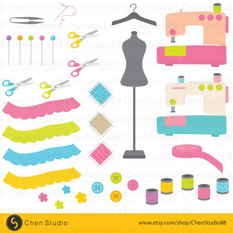 Crafty Sewing Vector Digital Clipart Instant Download - Etsy
