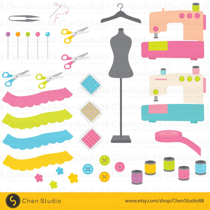 Sewing Clipart, Sewing Supplies Clip Art Pin Cushion Yarn Needle Thread  Spool String Button Cute Digital Graphic Design Small Commercial Use 