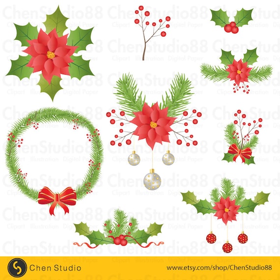 Christmas flower vector Digital Clipart Instant Download  Etsy