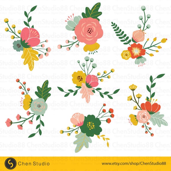 Floral Bouquets vector Digital Clipart Instant Download | Etsy