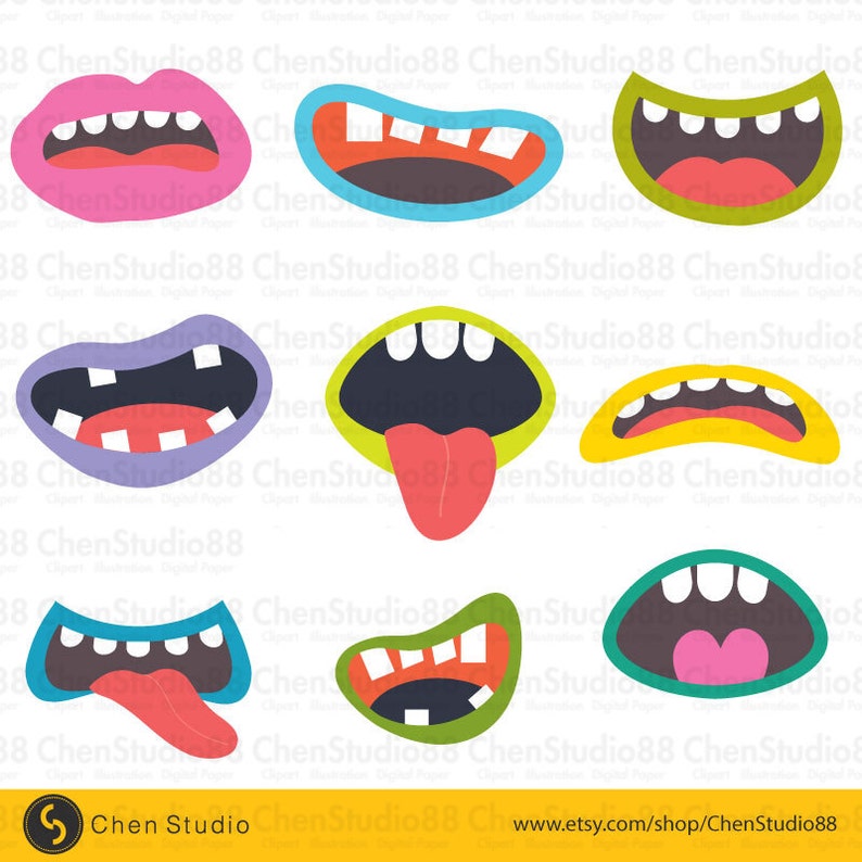 Monster Mouths Vector Digital Clipart Instant Download Etsy