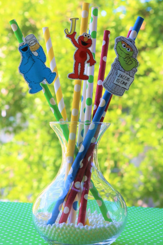 12 PERSONALIZED SESAME STREET Straws, Sesame Street Straws, Elmo Straws, Cookie Monster Straws, Big Bird Straws, Personalized Straws. Il_570xn