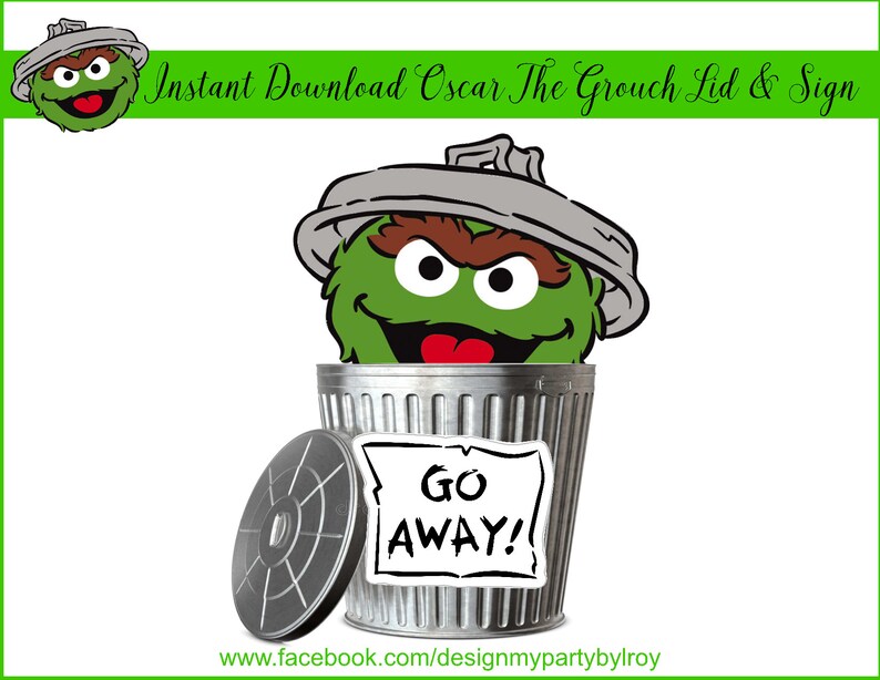 Metal Buckets. INSTANT DOWNLOAD Oscar The Grouch Trash Can Lid and Sign Elmo Sesame Street Party