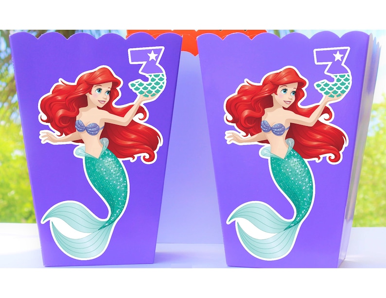 Ariel Favor Boxes,Under the Sea Party,Mermaid Boxes. LITTLE MERMAID TREAT Boxes Custom Princess Ariel Popcorn Boxes Little Mermaid Party