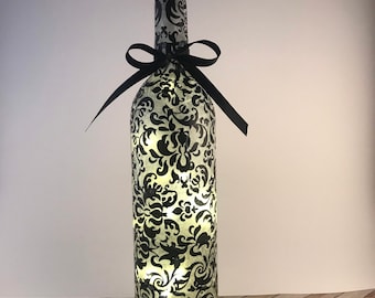 Paisley print wine bottle lamp