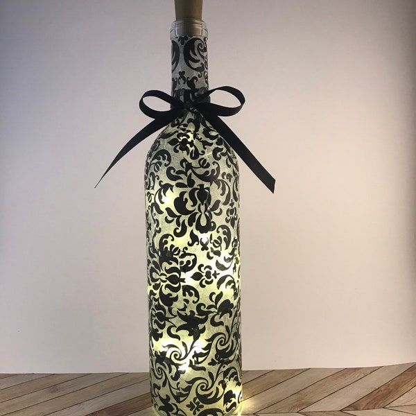 Paisley print wine bottle lamp