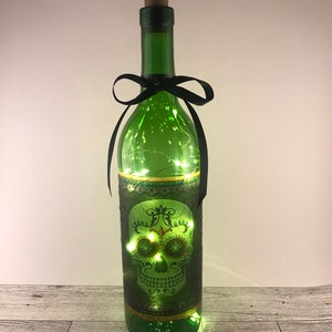 Sugar skull wine bottle lamp