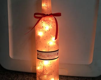 Pink Happy Valentines Day wine bottle lamp, Valentines Day gift