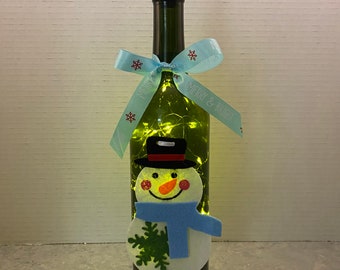 Snowman wine bottle lamp