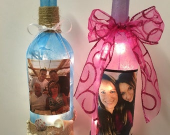 Best Friend Wine Bottle Lamp, Family Picture, Customizable Bottle Lamp, Personalized Gift For Friend or Family, Bottle With Lights