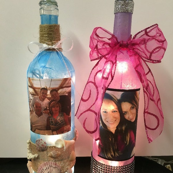 Best Friend Wine Bottle Lamp, Family Picture, Customizable Bottle Lamp, Personalized Gift For Friend or Family, Bottle With Lights