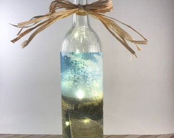 Beach theme wine bottle lamp