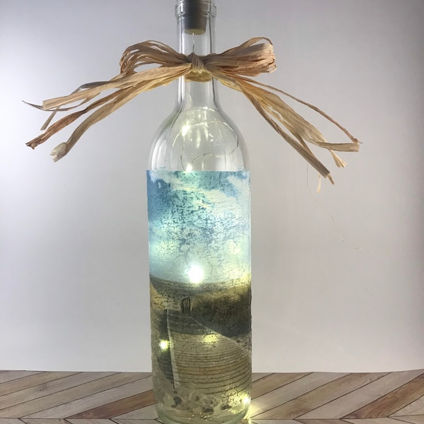 Beach theme wine bottle lamp