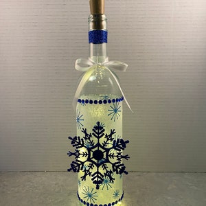 Blue Snowflake wine bottle lamp