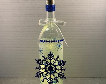 Blue Snowflake wine bottle lamp