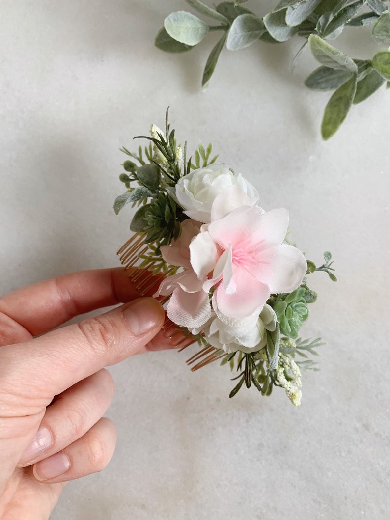 Pink Flower Comb Blush Flower Hair Comb Succulent Comb Summer Wedding Headpiece