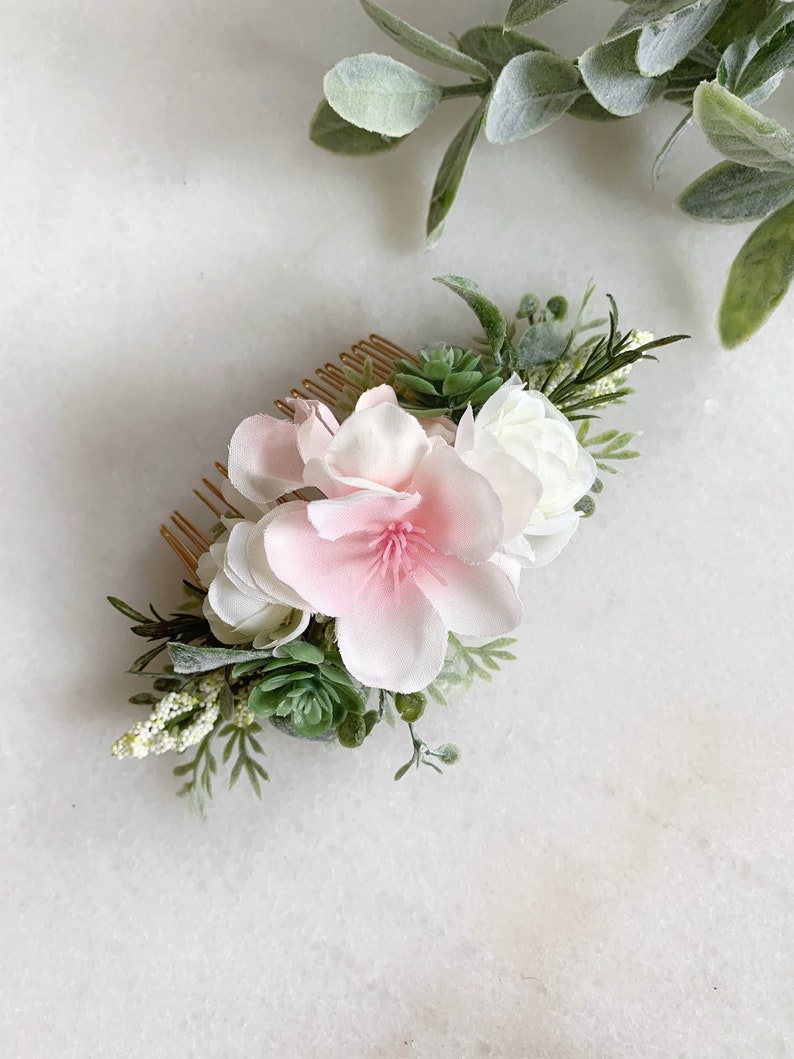 Pink Flower Comb Blush Flower Hair Comb Succulent Comb Summer Wedding Headpiece