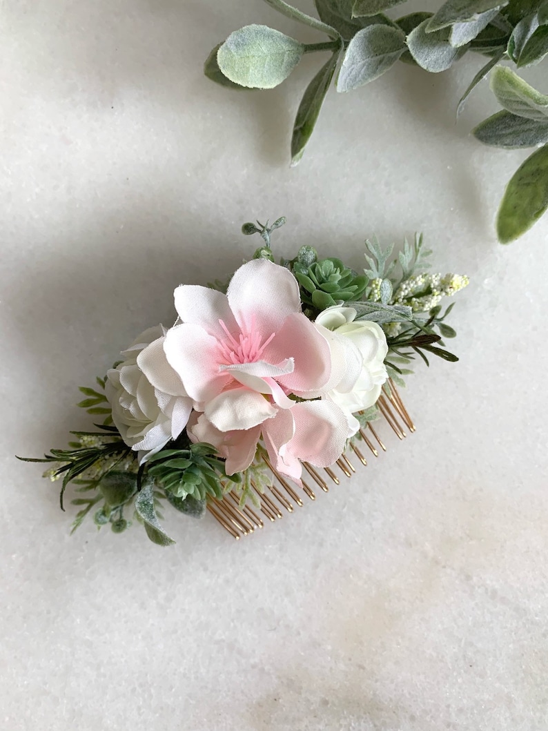 Pink Flower Comb Blush Flower Hair Comb Succulent Comb Summer Wedding Headpiece