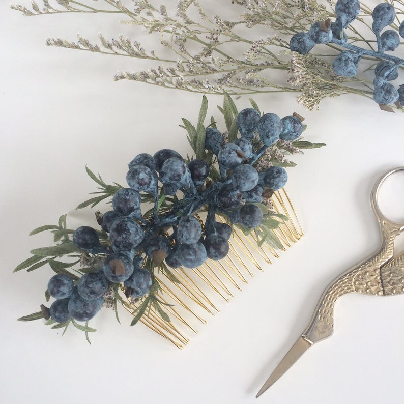 Navy Bridesmaids Headpiece Navy Bridal Hair Accessory Blueberry Comb Blueberry Wedding Hair Comb Something Blue Boho Wedding Headpiece