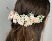 Floral Hair Comb with Blush and Ivory Flowers and Sage Greenery, Bridal Flower Comb, Bridal Headpiece