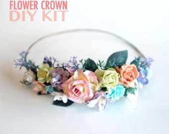 DIY Kit for pastel flower crown. Great for kid's birthday party or kid's Christmas present. by Oh Dina! ®