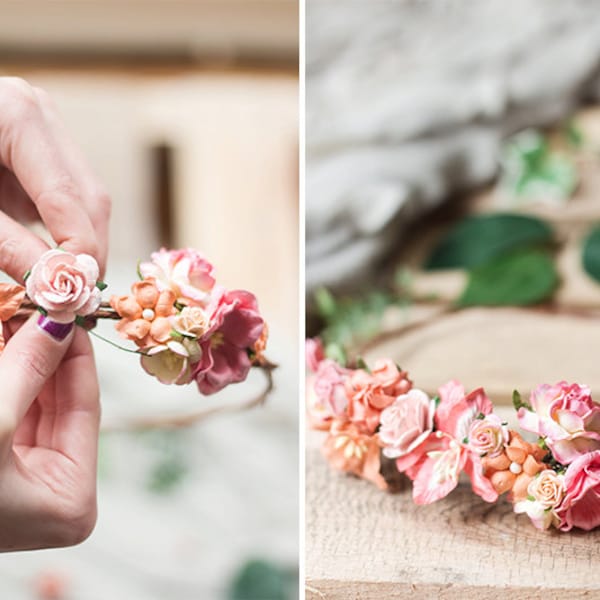 Coral Flower Crown DIY Kit- Coral Wedding Headpiece- Coral Wedding DIY- DIY Flower Crown Kit- Bridal Crown- Bachelorette Party Craft Kit