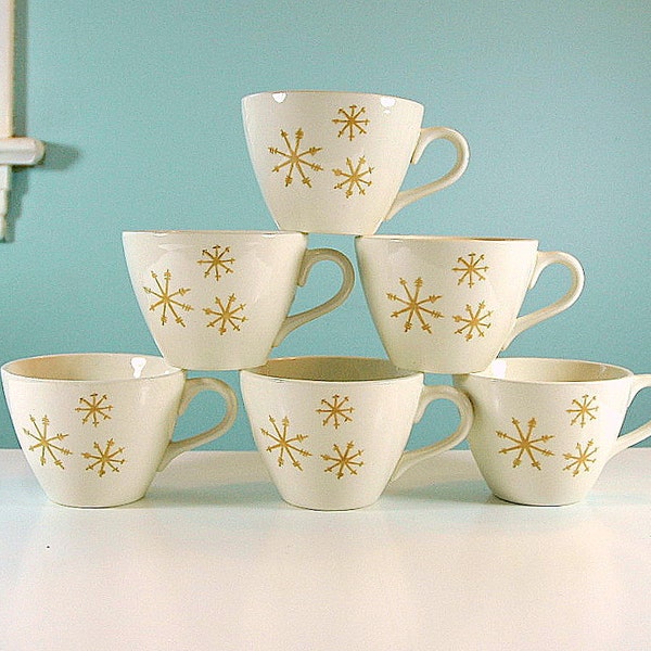 Rare Vintage Royal China Star Glow Crystal Atomic Starburst Mid Century Modern Eames Era Cups Set of 6