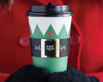 Santa's little helper coffee cup/to go paper cups/caroling/ coffee travel cup with lids and sleeves