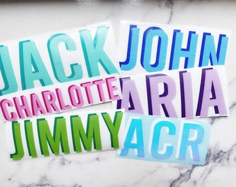 shadow block font monogram/ monogram sticker / mongram decal/ car monogram/ double layer initials/luggage tag/2 layer name decal