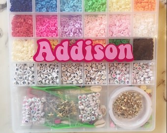 Monogrammed clay bead kit/personalized bead kit/craft kit/ arts and craft gift bracelet beads/Birthday kid gift/home school/christmas gift