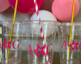 AG party cups/ dolls birthday theme/ girl dolls party supplies/ party favor/plastic cup with lid straw/ kids birthday party