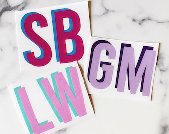 two letter monogram/ shadow block font monogram/ monogram sticker / mongram decal/ car monogram/ double layer initials/luggage tag