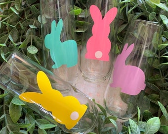 Easter glasses/ easter dining/ bunny dining/ bunny glasses/ hostess gift/ easter gift/ bunny flutes/easter peeps
