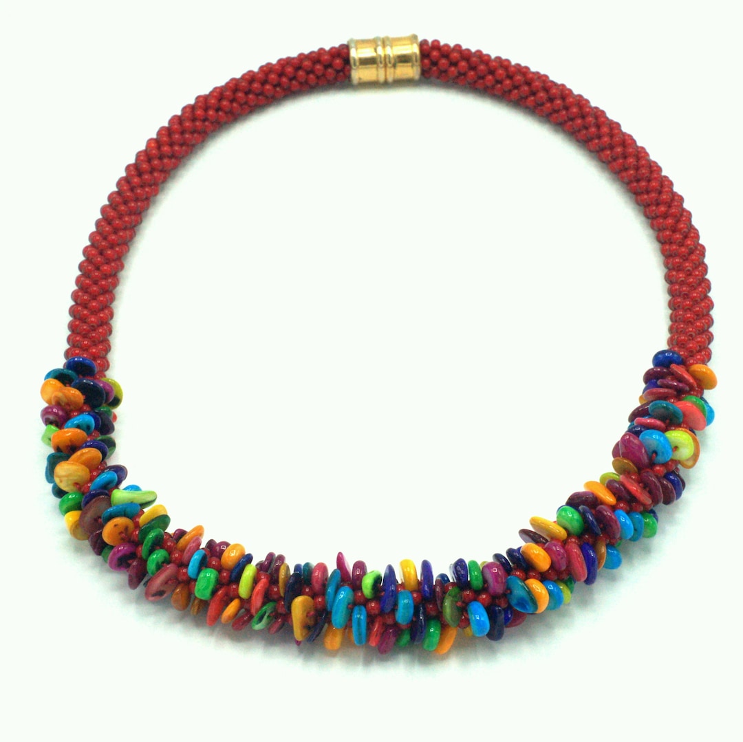 Rainbow Color Necklace•crochet Jewelry •colorful Necklace•one of a Kind ...