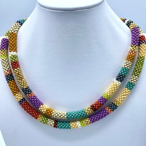 artisan made/ooak necklace/rainbow colorful necklace/holiday jewelry/color block necklace/long necklace/fall accessory/stocking stuffer
