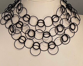 Dramatic Black long Chain Necklace, Edgy Glamour, Avant garde necklace with POV, quick ship jewelry