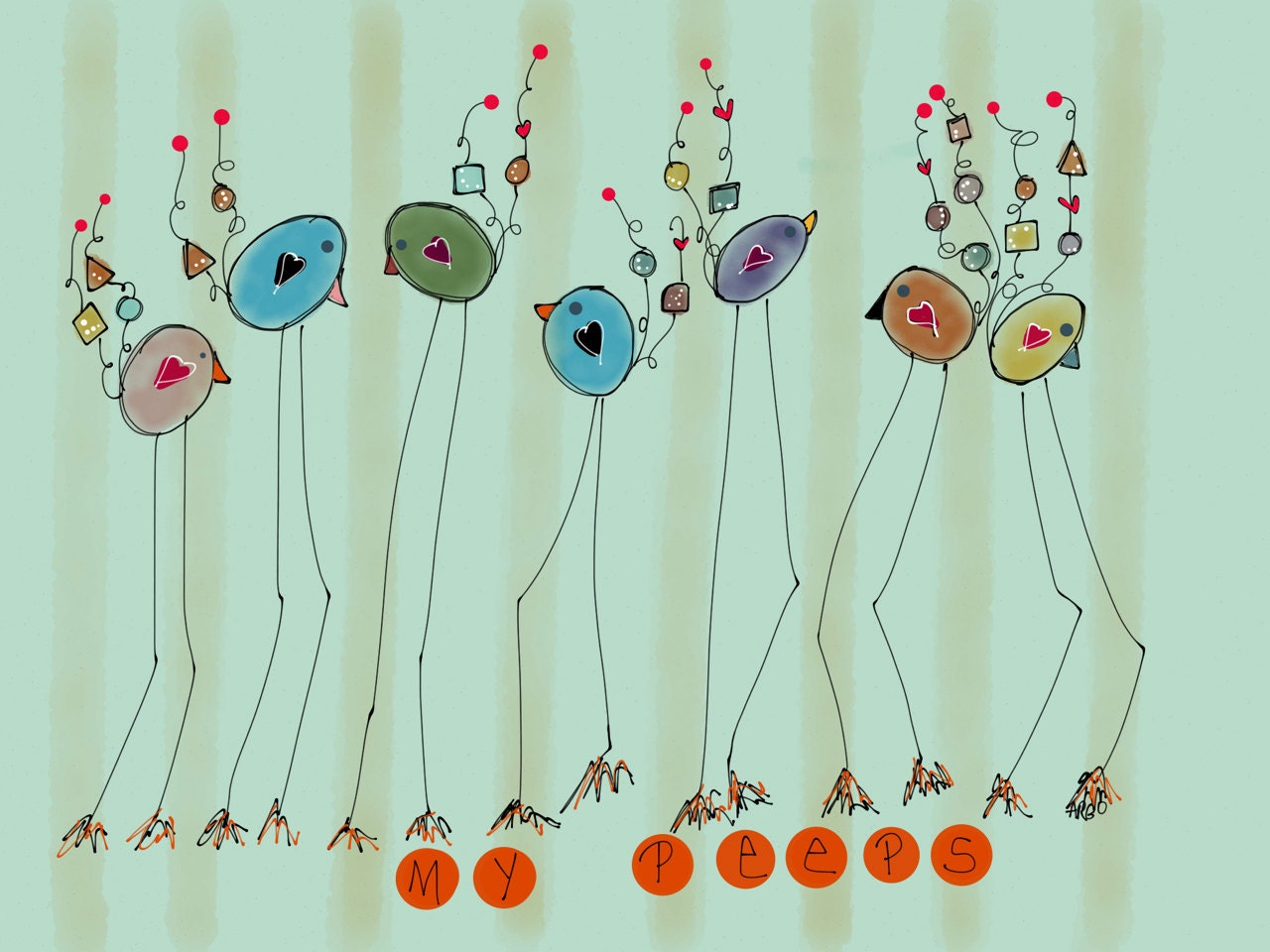 Whimsical Bird Art: "My Peeps" Original Canvas Print