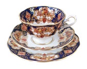 Royal Albert Imari Heirloom Teacup Trio, Gilded Imari English China Heirloom Teacup Set, Cup, Saucer Plate