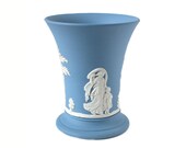 Wedgwood Jasperware Vase, 1960 39 s White Relief Wedgwood Classic Sacrifice Design, 4-Inch Flared Blue Jasper Vase Wedgwood Posy Vase