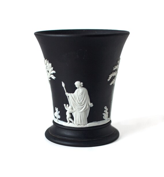 Wedgwood Black Jasperware Vase 1960 S White Relief Etsy