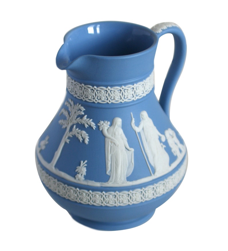 Wedgwood Blue Jasperware Etruscan Jug 1950s White Relief Etsy