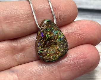 Boulder Opal Pendant Necklace, Australian Opal, Natural Stone Jewelry, Opal on Sterling Silver