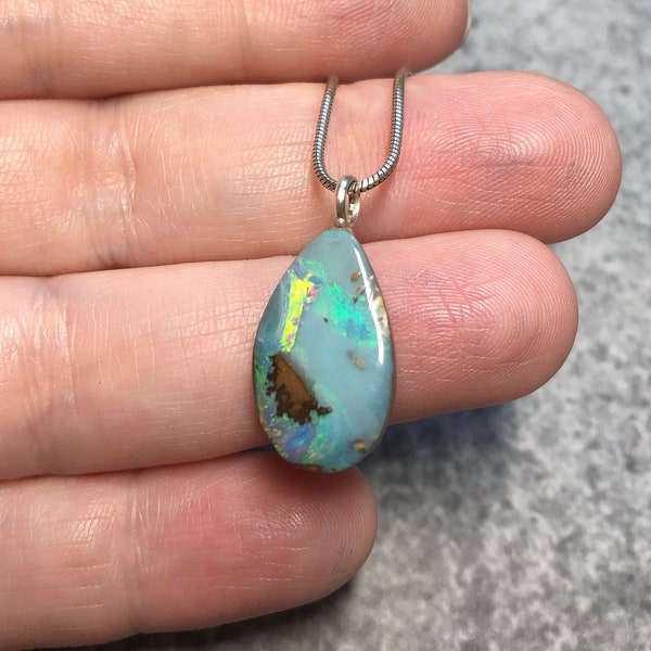Bright Boulder Opal Necklace. Spring and Summer Jewelry. One of a kind gift for her