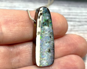 Boulder Opal Pendant Necklace, Australian Opal Necklace, Natural Stone Jewelry, Bright Flash Opal