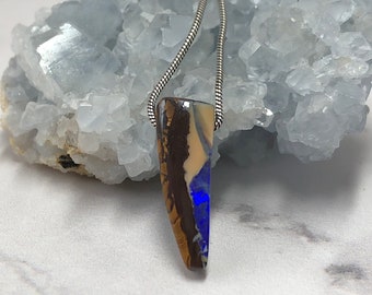 Boulder Opal Pendant on a sterling silver snake chain,  natural stone jewelry