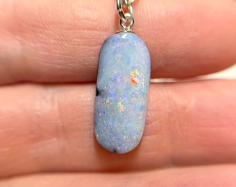 Boulder Opal Pendant Necklace, Bright Flash Opal, Australian Opal on Sterling Silver, Natural Stone Jewelry, Rainbow Flash Opal