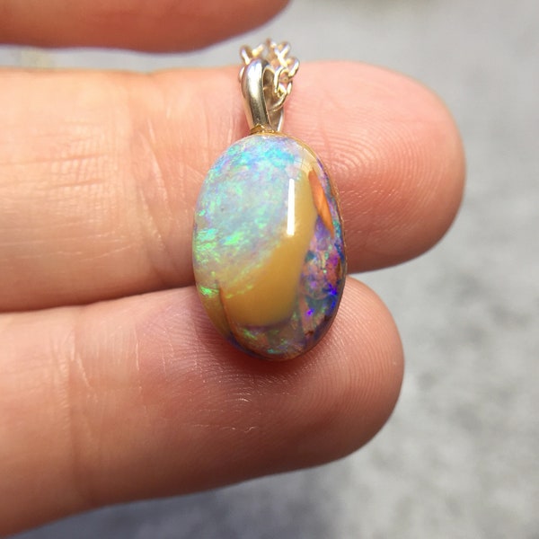 Opal on sterling silver. Boulder Opal Pendant. Opal sterling silver. Natural Opal. Opal Necklace. Bridesmaid gift. Opal Jewelry. Boulder Opa