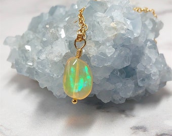 Ethiopian Opal Jewelry. Simple Necklace. Layering Necklace. Bright Opal Pendant Necklace. October birthday